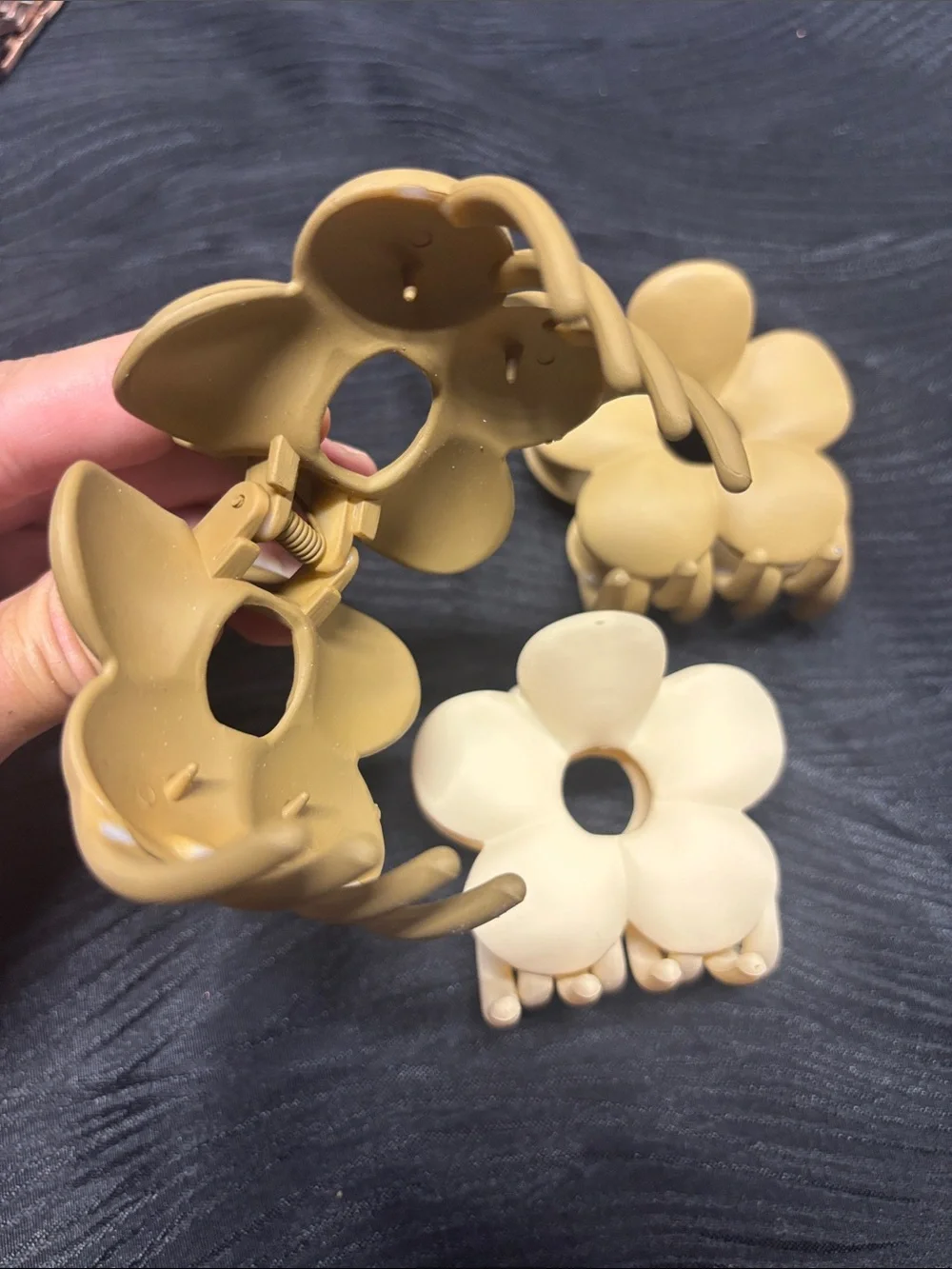Set of 3 - Flower-Shaped Hair Claw Clip - Tan, Beige & Cream